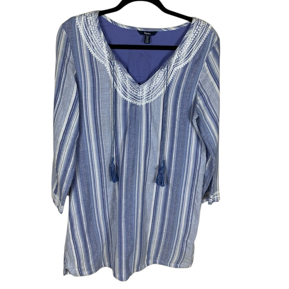 Hatley Blue Silver Striped Embroidered Long Sleeve Knee Length Dress S